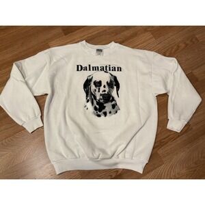 Vintage 90s Dalmatian Dog White Sweatshirt Sz LG Unisex Graphic Novelty Art‎